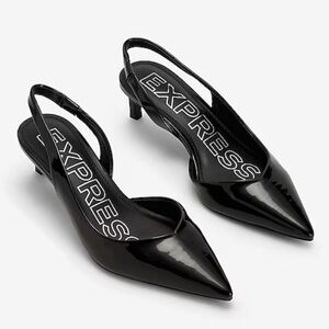 NWT Express Black Patent Slingback Kitten Heel Stilettos